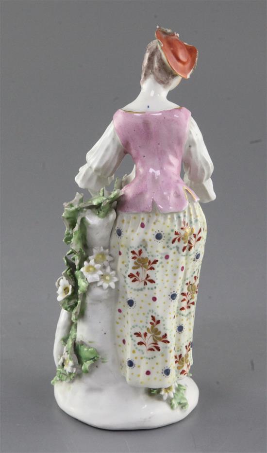 A Derby group of a shepherdess, c.1765, h. 20cm, small chip losses